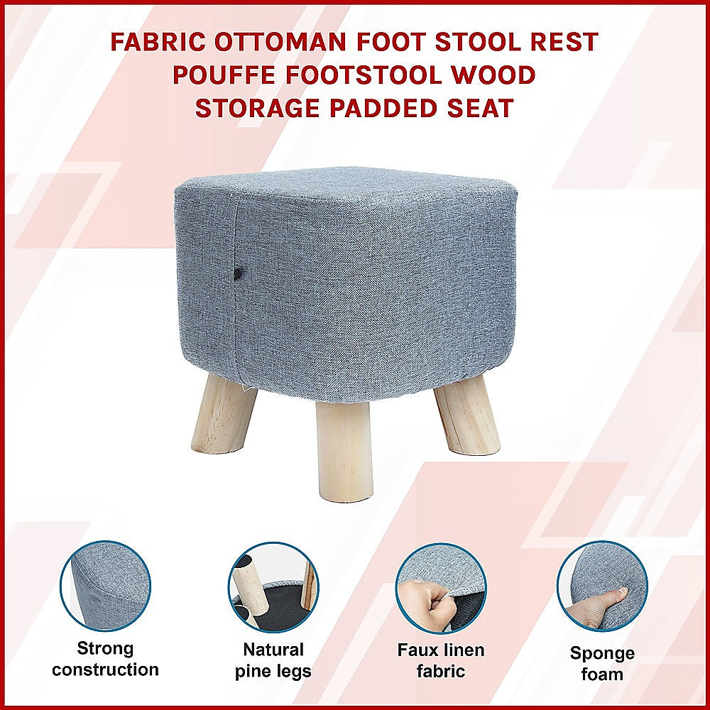 Fabric Ottoman Foot Stool Rest Pouffe Footstool Wood Storage Padded Seat