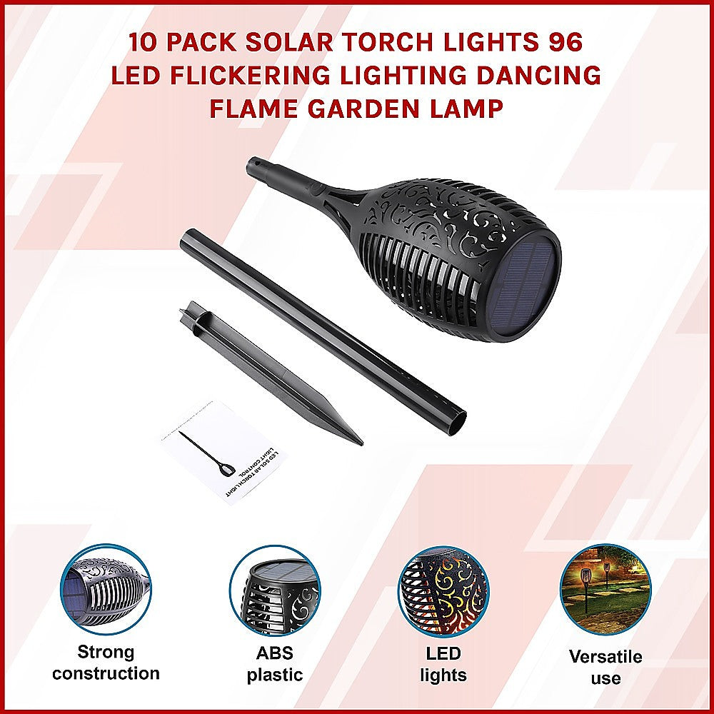10 Pack Solar Torch Lights 96 LED Flickering Lighting Dancing Flame Garden Lamp - SILBERSHELL