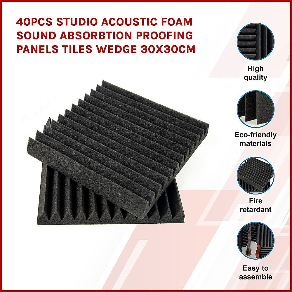 40pcs Studio Acoustic Foam Sound Absorbtion Proofing Panels Tiles Wedge 30X30CM - SILBERSHELL