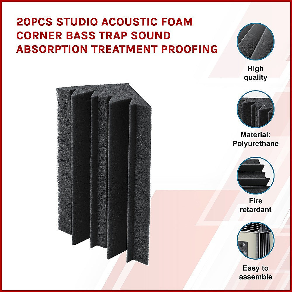 20pcs Studio Acoustic Foam Corner Bass Trap Sound Absorption Treatment Proofing - SILBERSHELL