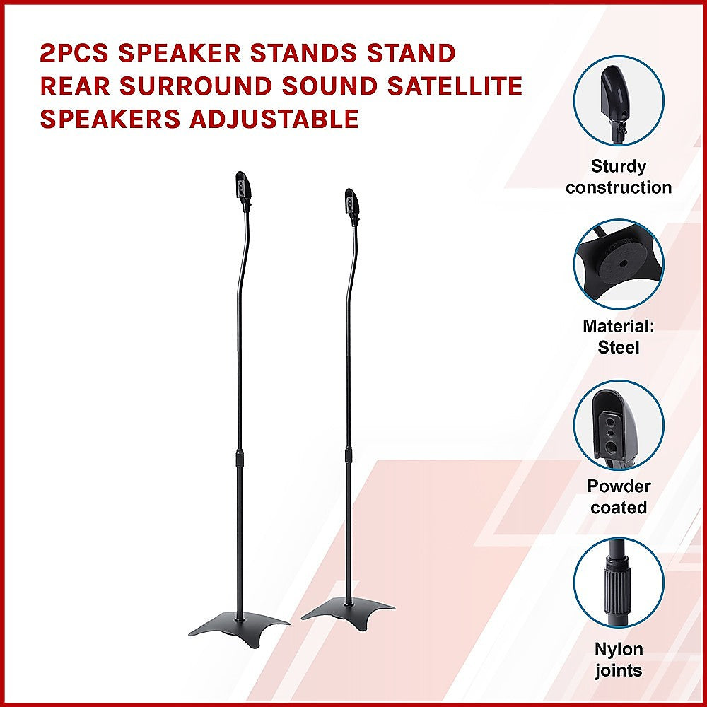 2pcs Speaker Stands Stand Rear Surround Sound Satellite Speakers Adjustable - SILBERSHELL