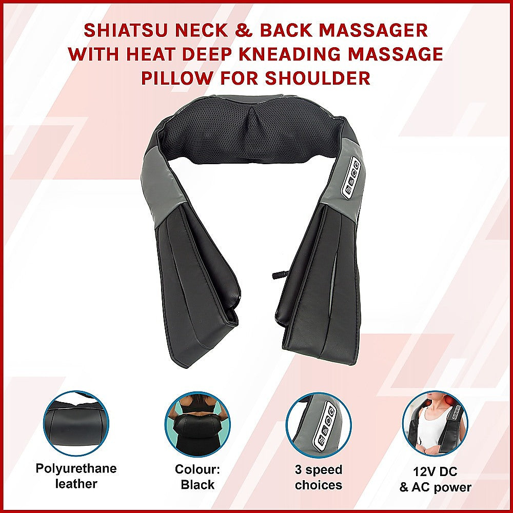 Shiatsu Neck & Back Massager with Heat Deep Kneading Massage Pillow for Shoulder