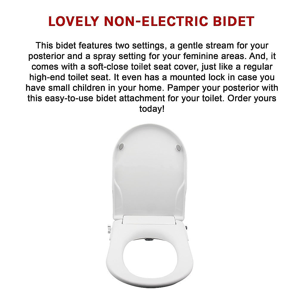 Non Electric Bidet Toilet Seat W/ Cover Bathroom Spray Water Wash