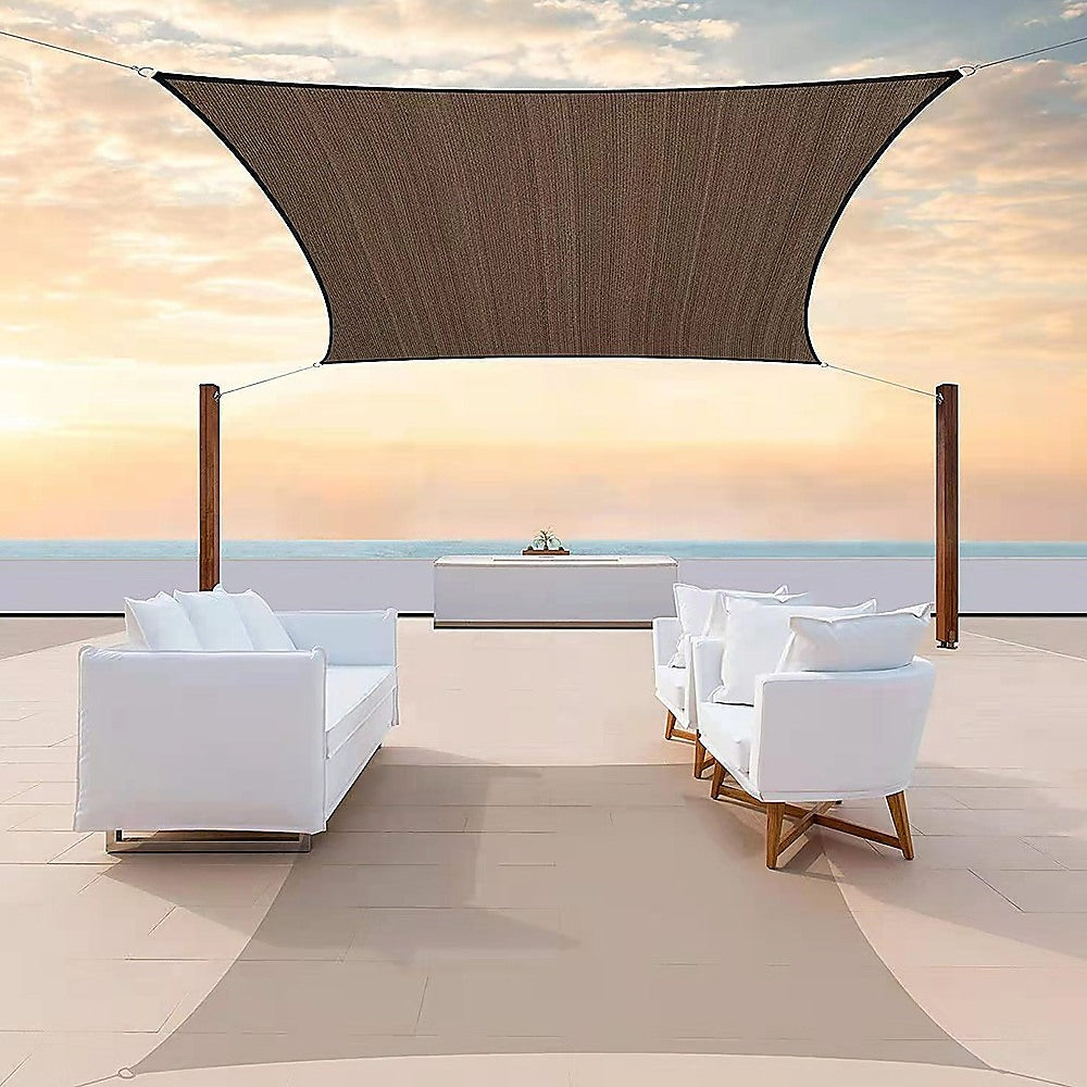 Rectangle Sun Shade Sail Fabric Garden Patio Pool Awning Canopy Cover Coffee - SILBERSHELL
