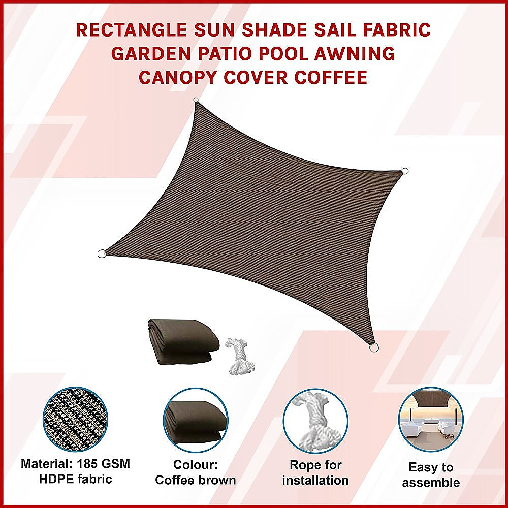 Rectangle Sun Shade Sail Fabric Garden Patio Pool Awning Canopy Cover Coffee - SILBERSHELL