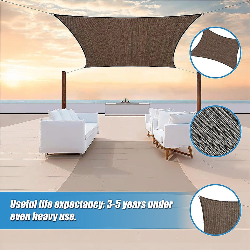 Rectangle Sun Shade Sail Fabric Garden Patio Pool Awning Canopy Cover Coffee - SILBERSHELL