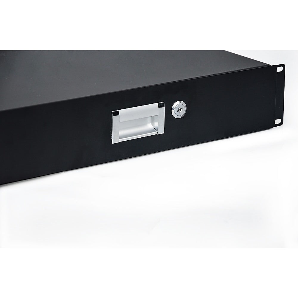 19" Rack Mount 2U Locking Drawer Pro Audio DJ Server Rack Lock Storage Cabinet - SILBERSHELL