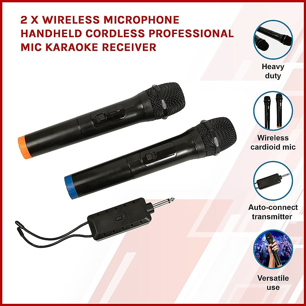 2 x Wireless Microphone Handheld Cordless Professional Mic Karaoke Receiver - SILBERSHELL