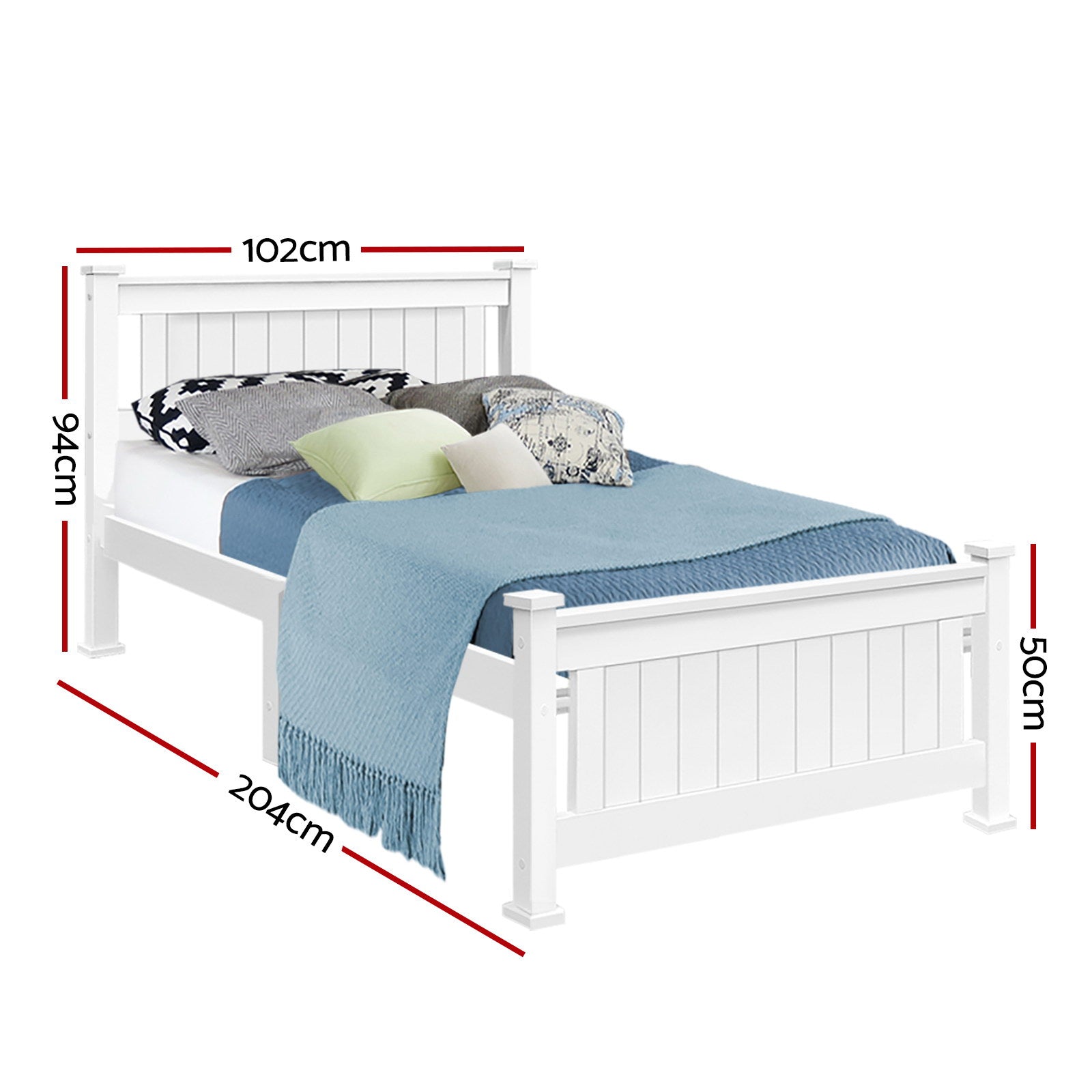 Artiss Bed Frame Single Size Wooden White RIO