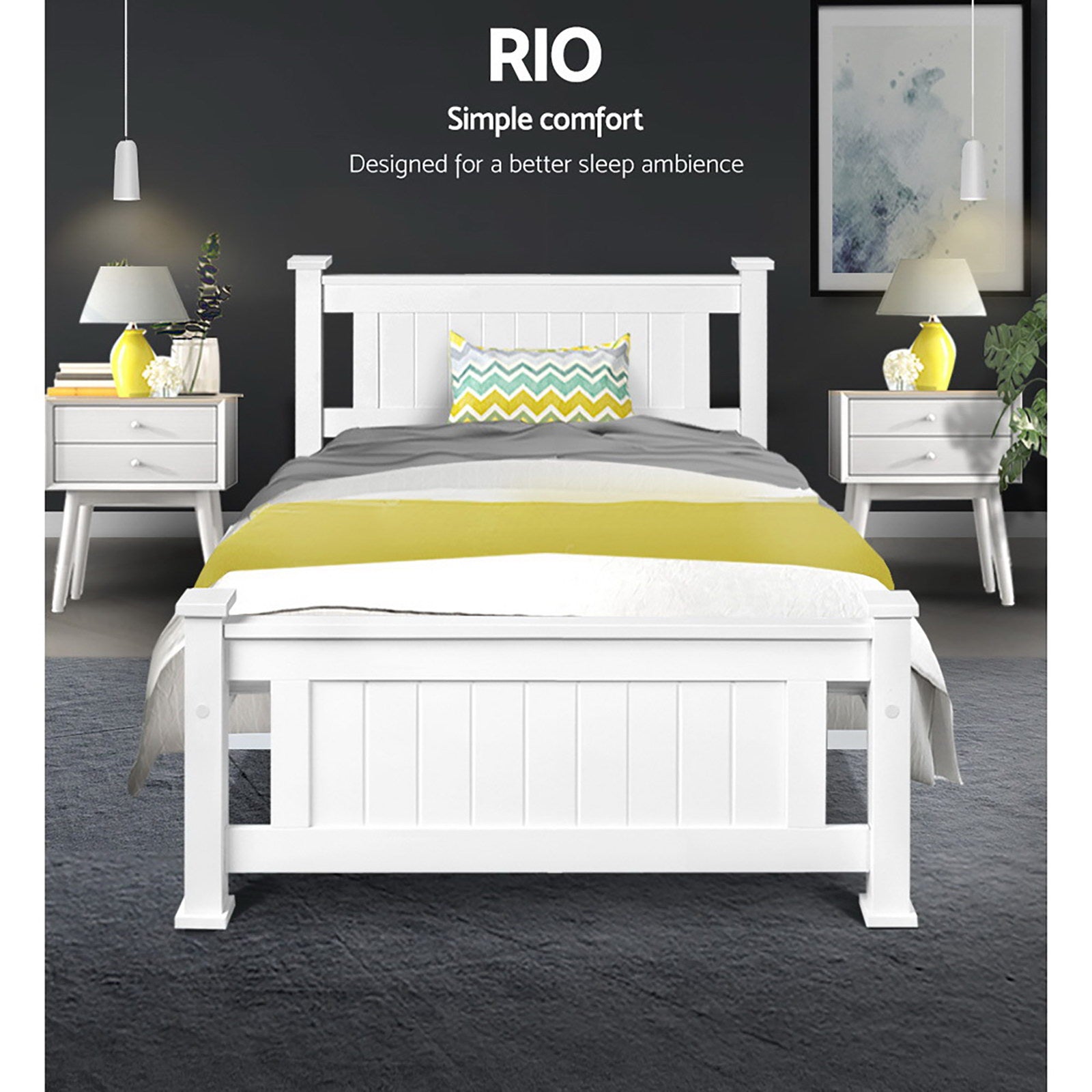 Artiss Bed Frame Single Size Wooden White RIO