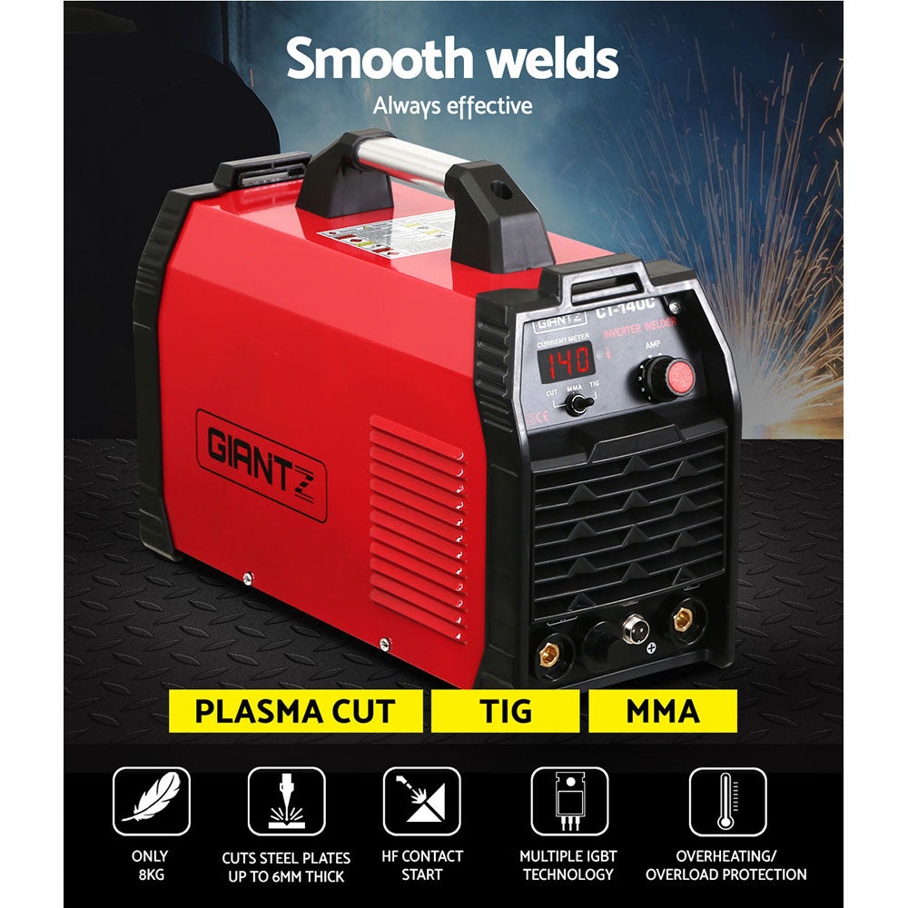 Giantz 140Amp Inverter Welder Plasma Cutter Gas DC iGBT Portable Welding Machine - SILBERSHELL