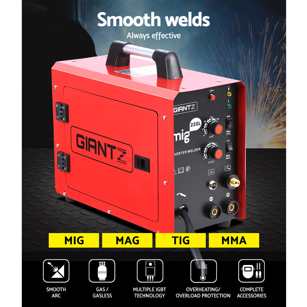 Giantz 220 Amp Inverter Welder MMA MIG DC Gas Gasless Welding Machine Portable - SILBERSHELL