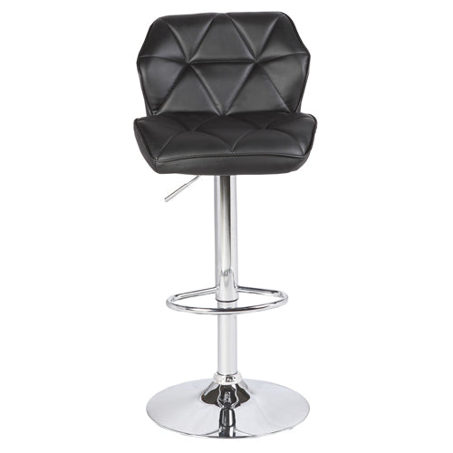 2X Black Bar Stools Faux Leather Mid High Back Adjustable Crome Base Gas Lift Swivel Chairs - SILBERSHELL