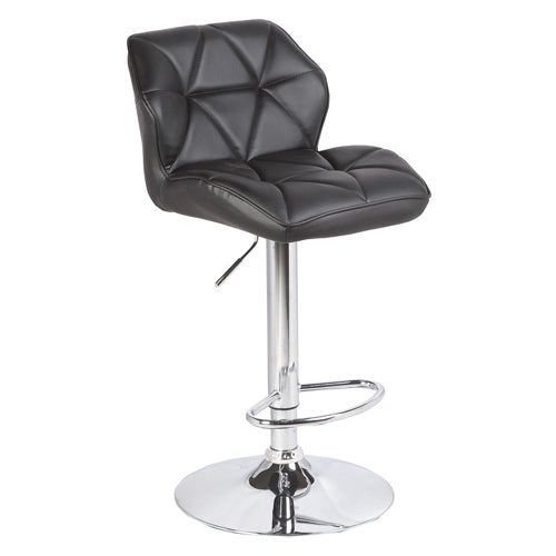 2X Black Bar Stools Faux Leather Mid High Back Adjustable Crome Base Gas Lift Swivel Chairs - SILBERSHELL