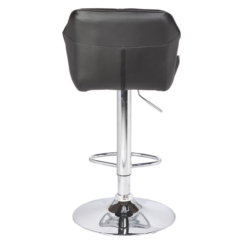 2X Black Bar Stools Faux Leather Mid High Back Adjustable Crome Base Gas Lift Swivel Chairs - SILBERSHELL