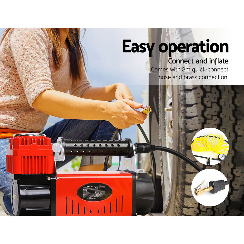 Giantz 12V Portable Air Compressor - Red - SILBERSHELL