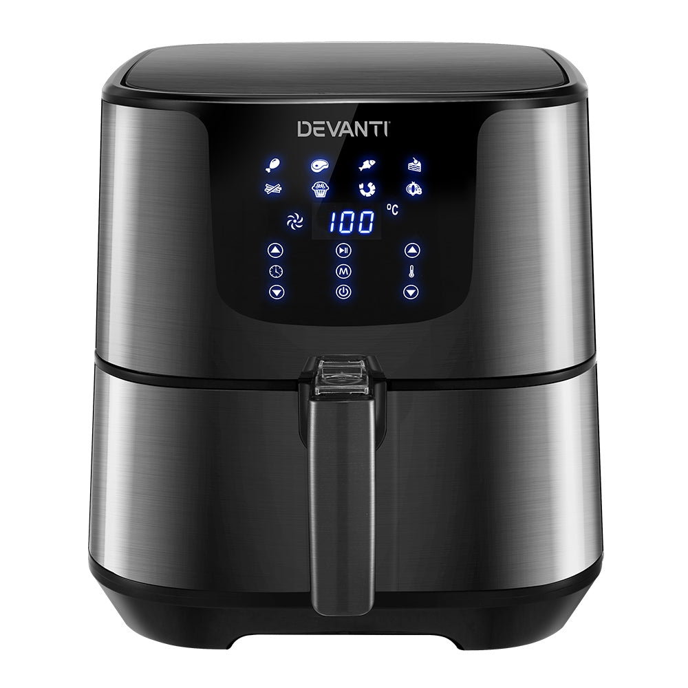 Devanti Air Fryer 7L LCD Fryers Oven Airfryer Kitchen Healthy Cooker Stainless Steel - SILBERSHELL