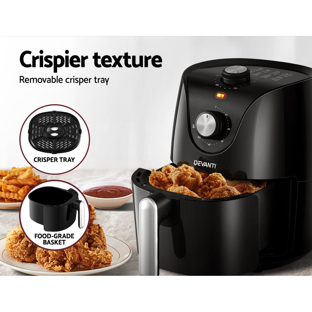 Devanti Air Fryer 2.5L Electric Fryers Airfryer Healthy Cooker Oil Free Kitchen - SILBERSHELL