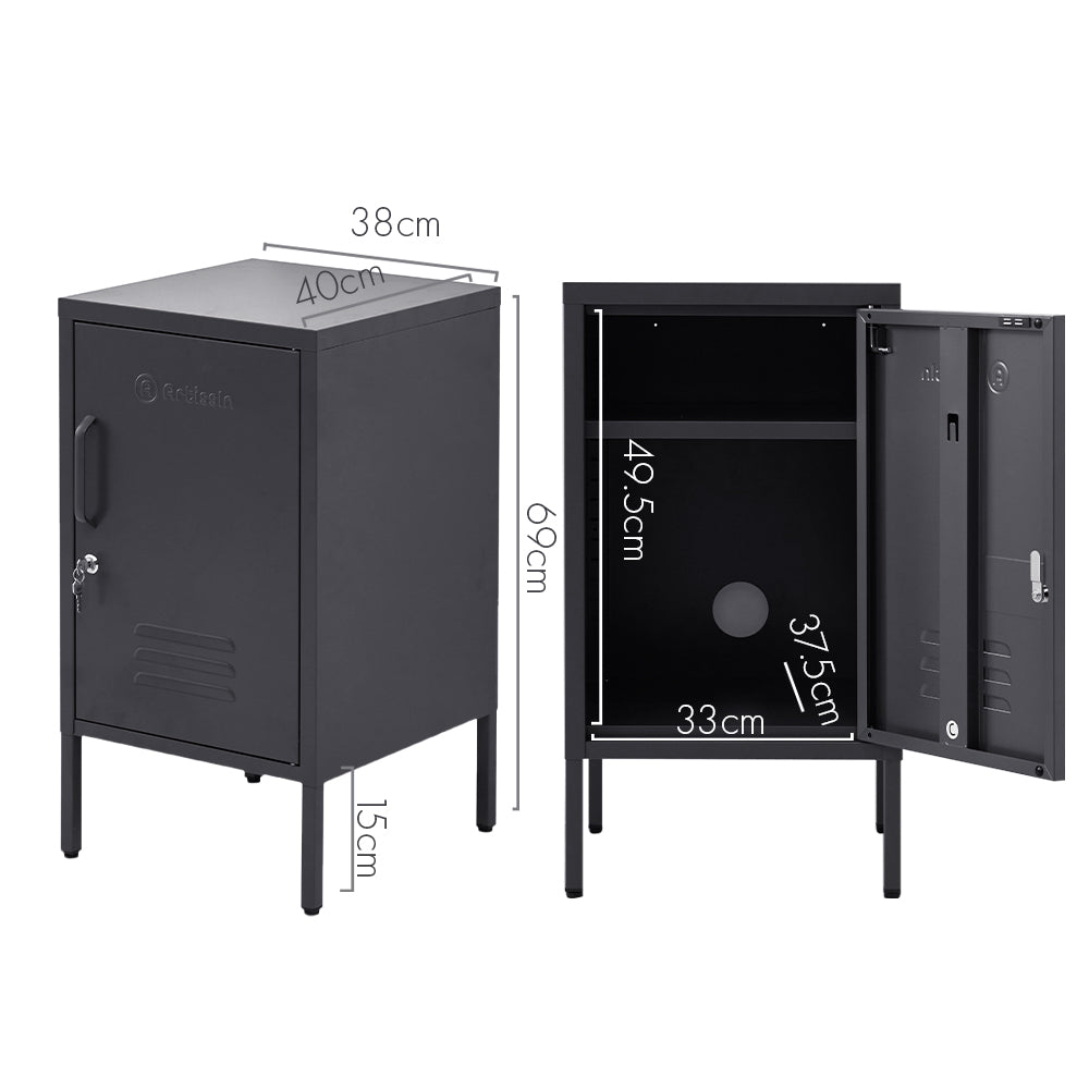 ArtissIn Metal Locker Storage Shelf Filing Cabinet Cupboard Bedside Table Black - SILBERSHELL