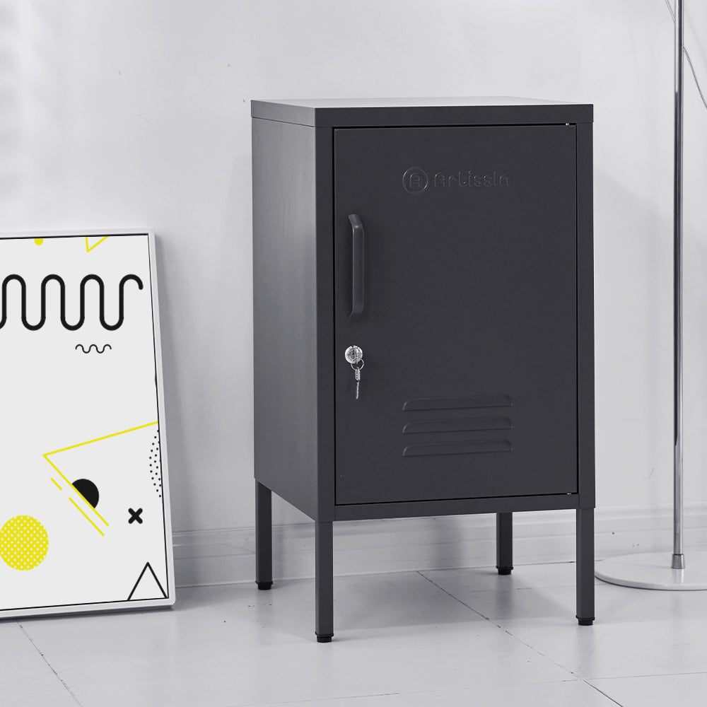 ArtissIn Metal Locker Storage Shelf Filing Cabinet Cupboard Bedside Table Black - SILBERSHELL