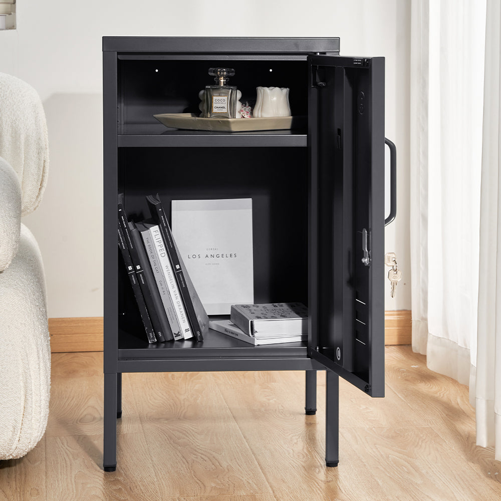 ArtissIn Metal Locker Storage Shelf Filing Cabinet Cupboard Bedside Table Black - SILBERSHELL