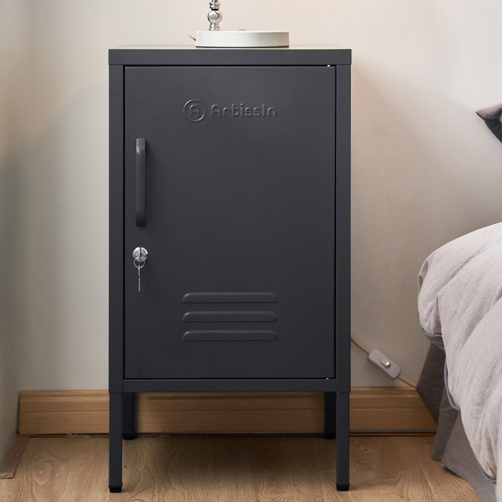 ArtissIn Metal Locker Storage Shelf Filing Cabinet Cupboard Bedside Table Black - SILBERSHELL