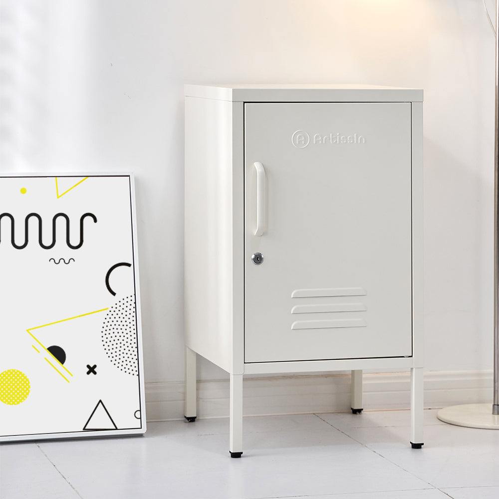 ArtissIn Metal Locker Storage Shelf Filing Cabinet Cupboard Bedside Table White - SILBERSHELL