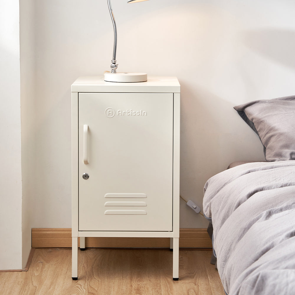 ArtissIn Metal Locker Storage Shelf Filing Cabinet Cupboard Bedside Table White - SILBERSHELL