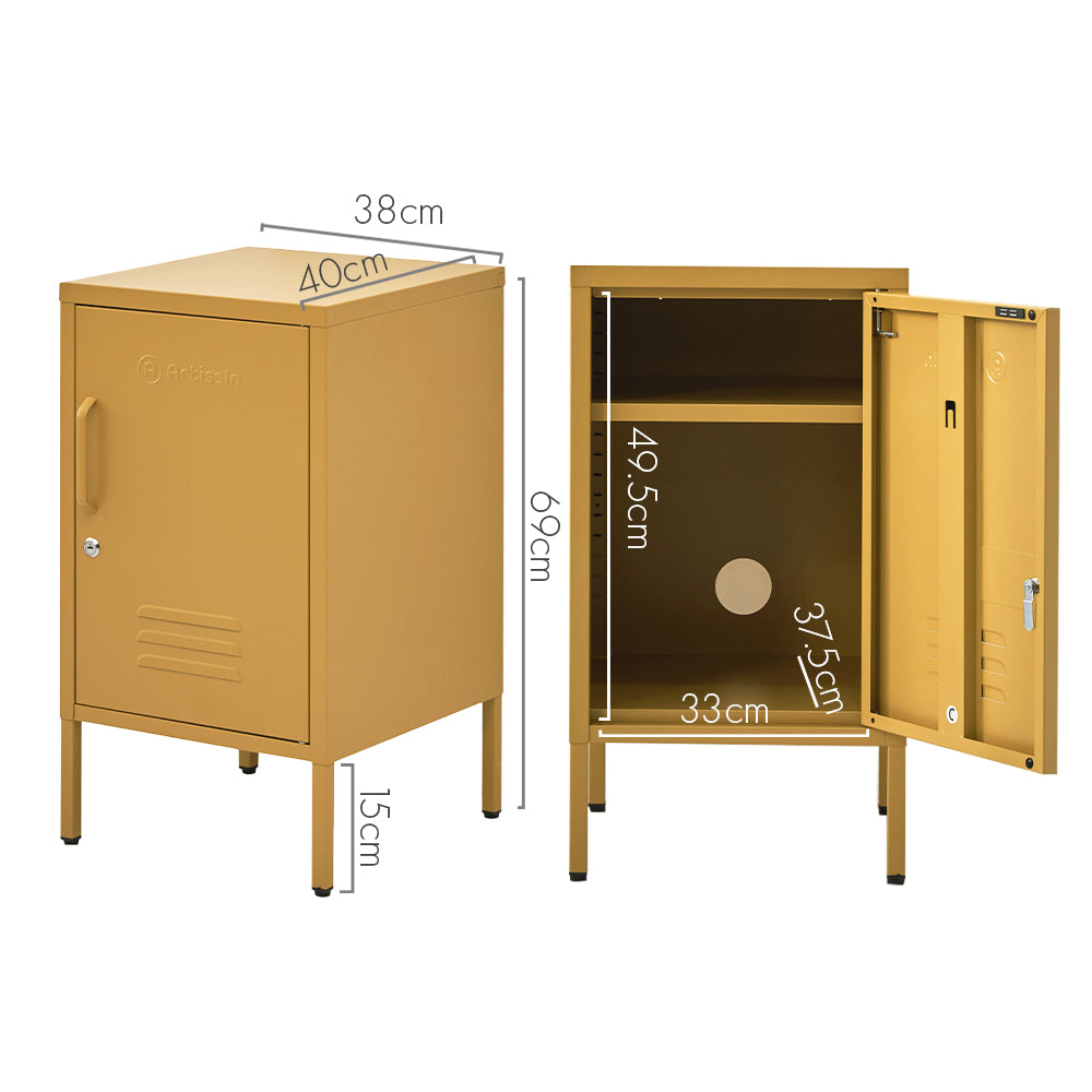 ArtissIn Metal Locker Storage Shelf Filing Cabinet Cupboard Bedside Table Yellow - SILBERSHELL