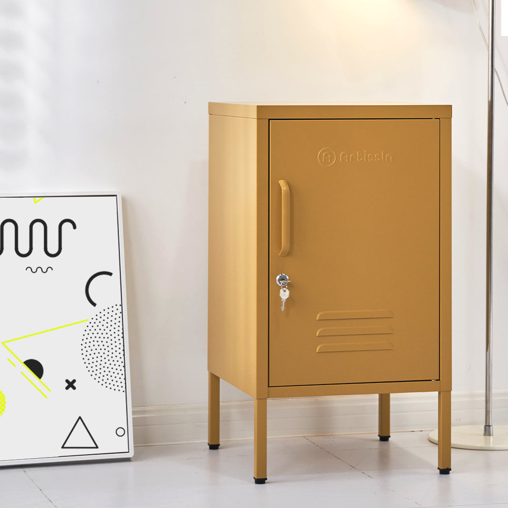 ArtissIn Metal Locker Storage Shelf Filing Cabinet Cupboard Bedside Table Yellow - SILBERSHELL