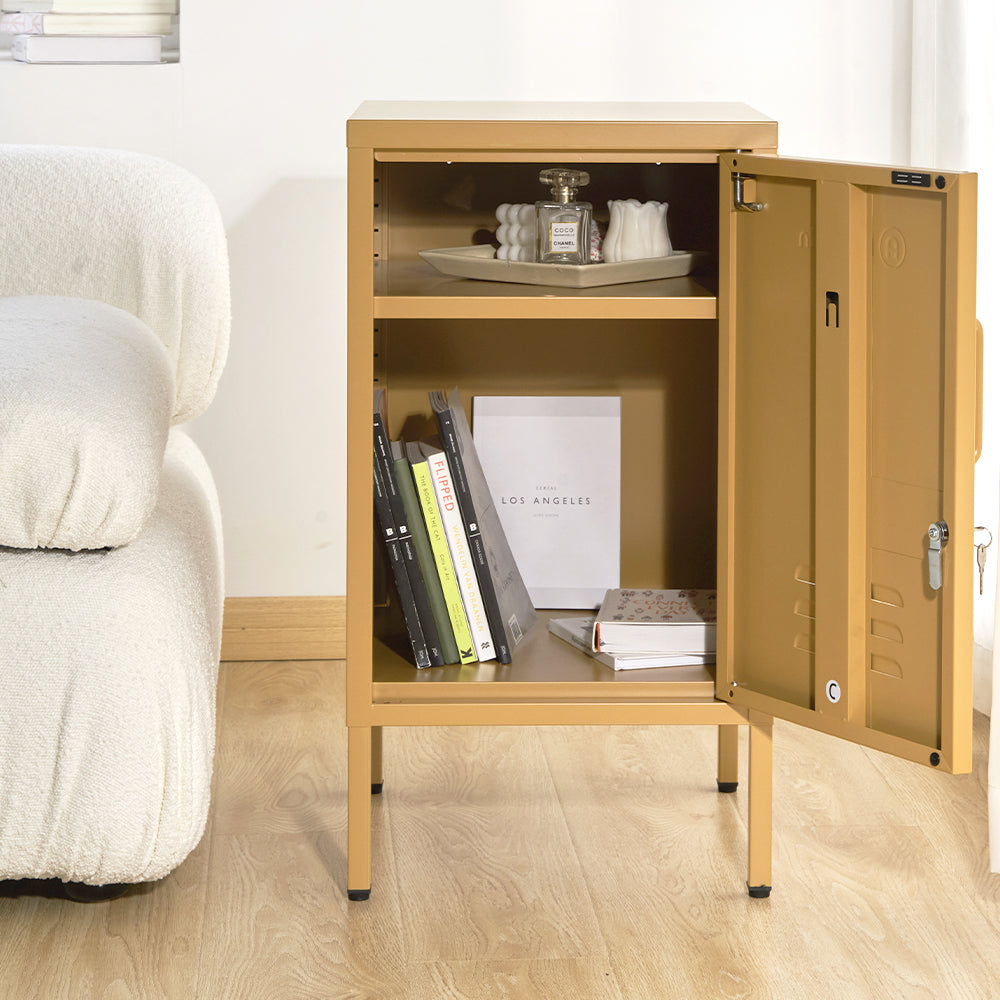 ArtissIn Metal Locker Storage Shelf Filing Cabinet Cupboard Bedside Table Yellow - SILBERSHELL