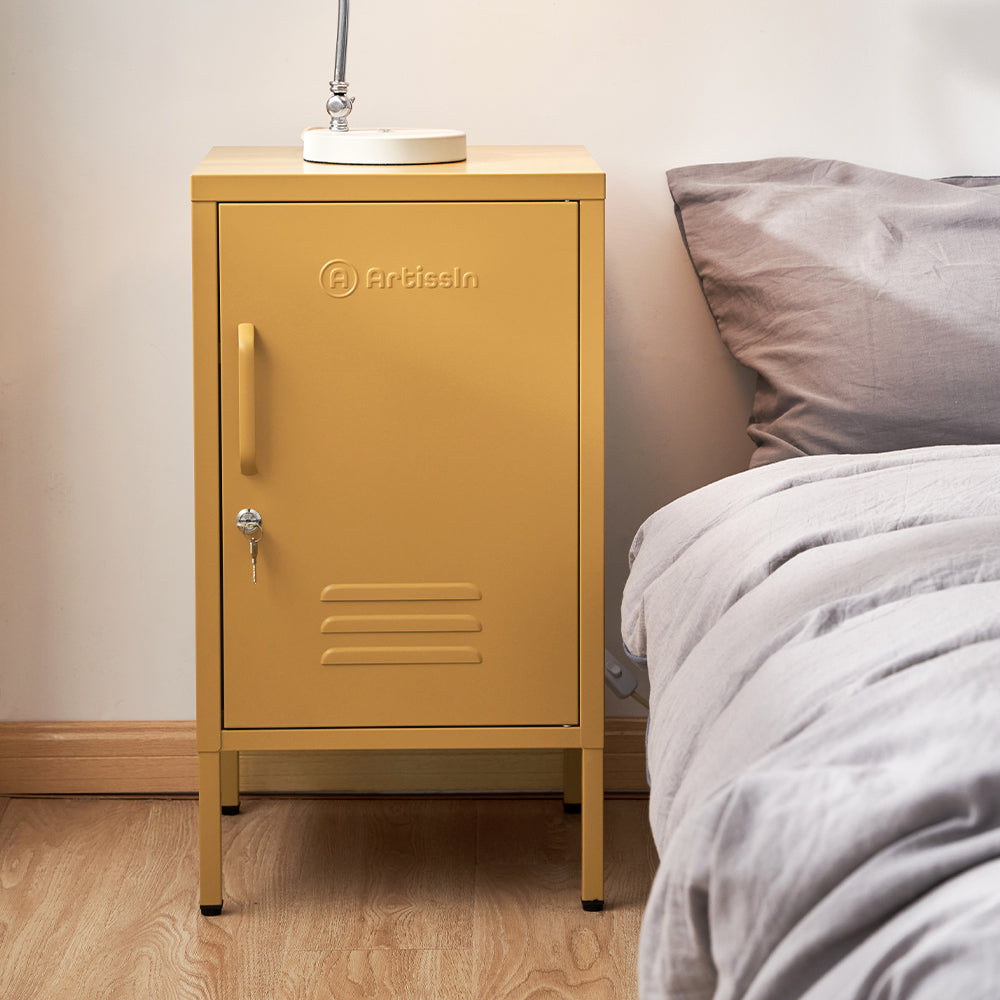 ArtissIn Metal Locker Storage Shelf Filing Cabinet Cupboard Bedside Table Yellow - SILBERSHELL