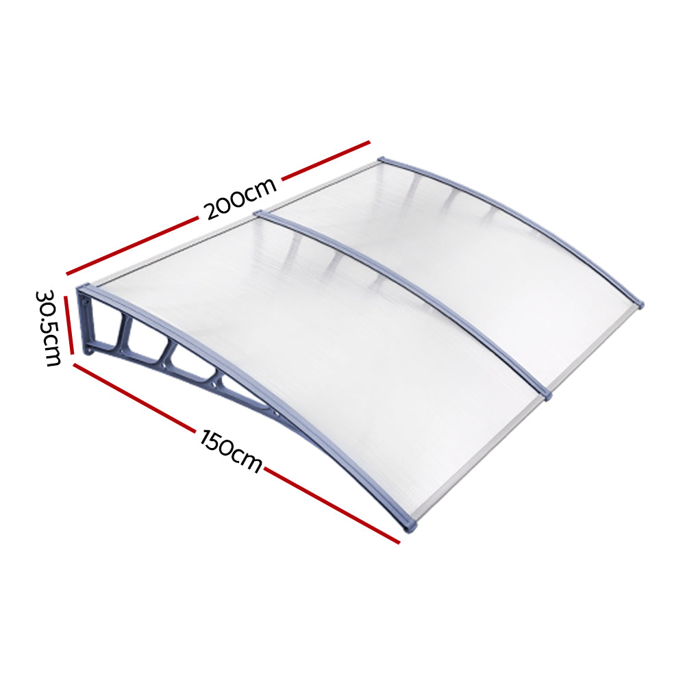 Instahut Window Door Awning Canopy 1.5mx2m Transparent Sheet Grey Plastic Frame - SILBERSHELL