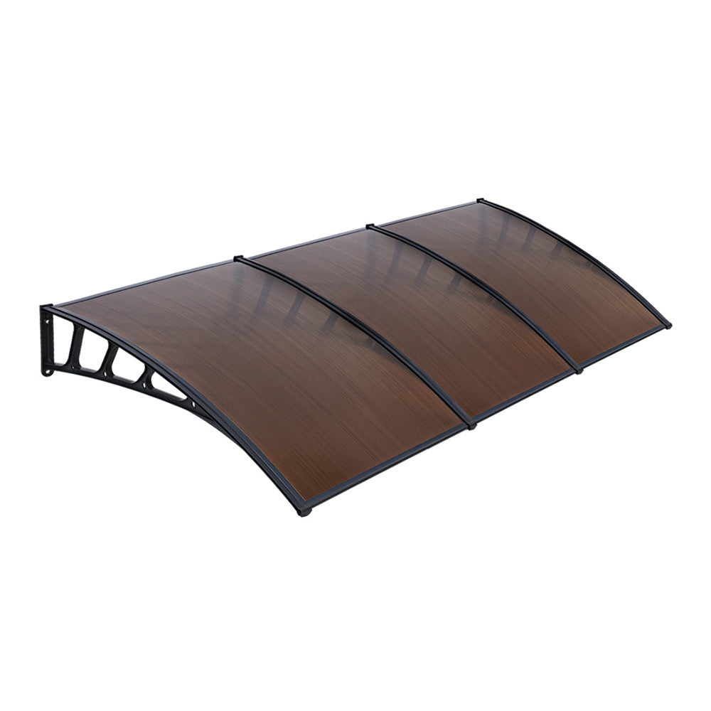 Instahut Window Door Awning Canopy 1.5mx3m Brown Sheet Black Plastic Frame - SILBERSHELL