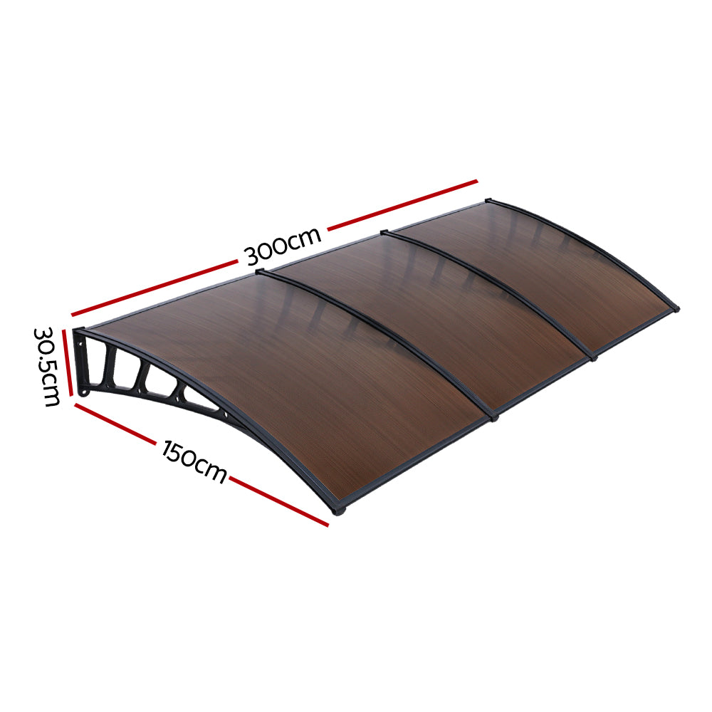 Instahut Window Door Awning Canopy 1.5mx3m Brown Sheet Black Plastic Frame - SILBERSHELL