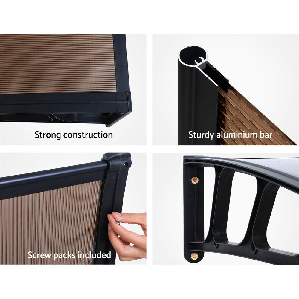 Instahut Window Door Awning Canopy 1.5mx4m Brown Sheet Black Plastic Frame - SILBERSHELL