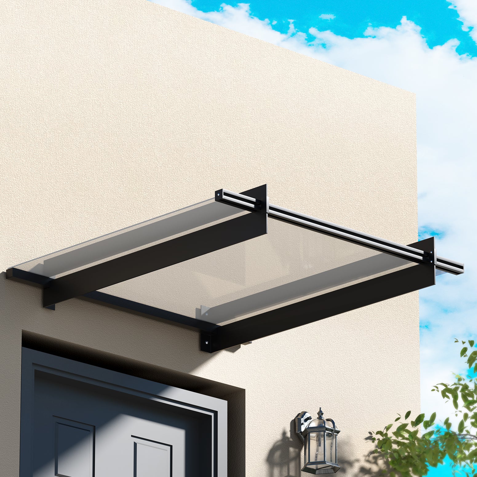 Instahut Window Door Awning Canopy 1mx1m Flat Transparent Sheet Metal Frame - SILBERSHELL
