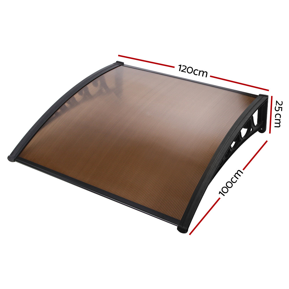 Instahut Window Door Awning 1mx1.2m Brown Hollow Sheet Plastic Frame - SILBERSHELL