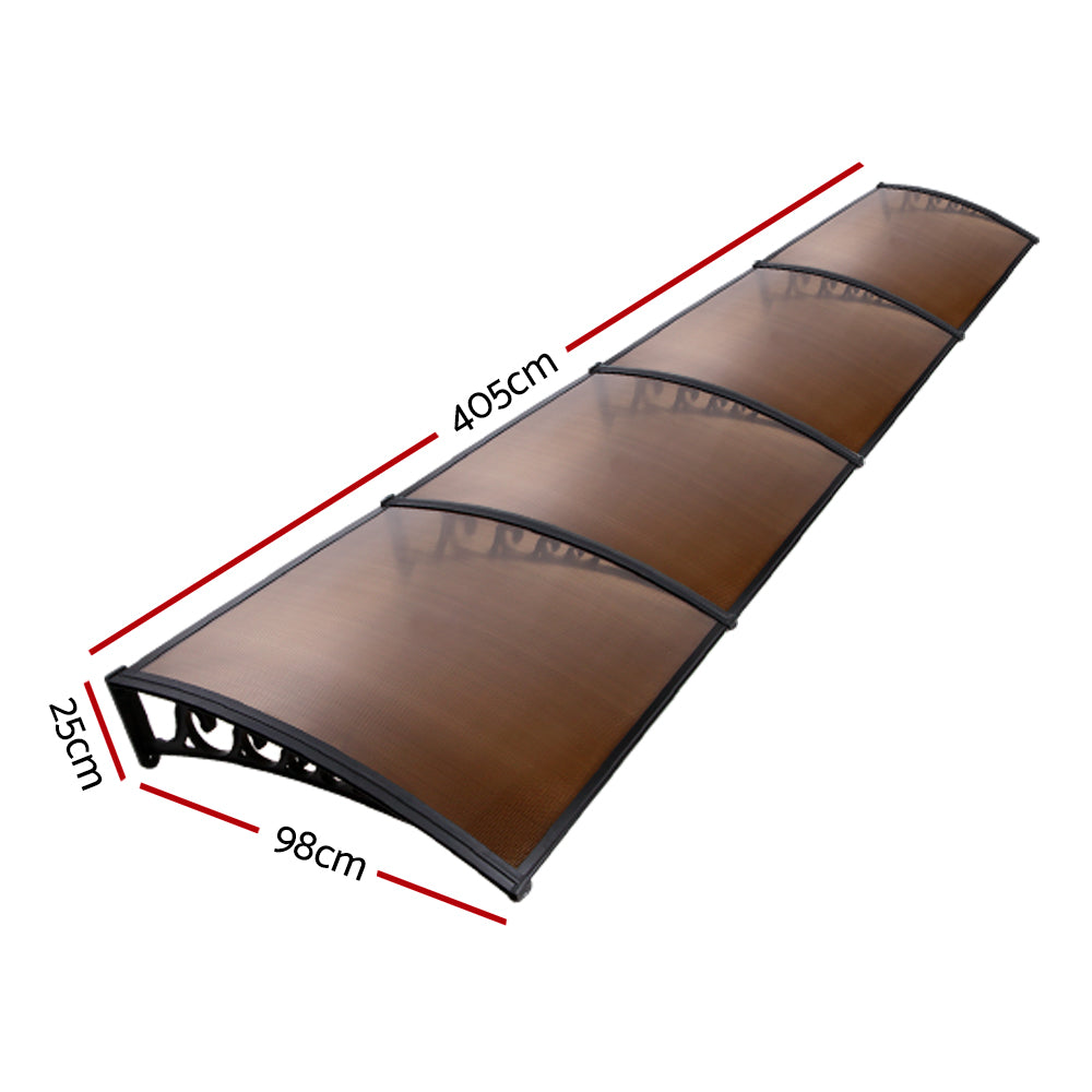 Instahut Window Door Awning 1mx4m Brown Hollow Sheet Plastic Frame - SILBERSHELL