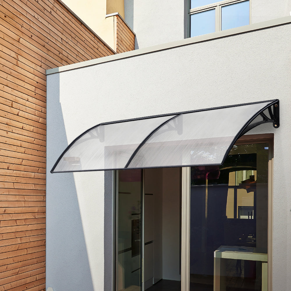 Instahut Window Door Awning Canopy 1mx2m Transparent Sheet Black Plastic Frame - SILBERSHELL