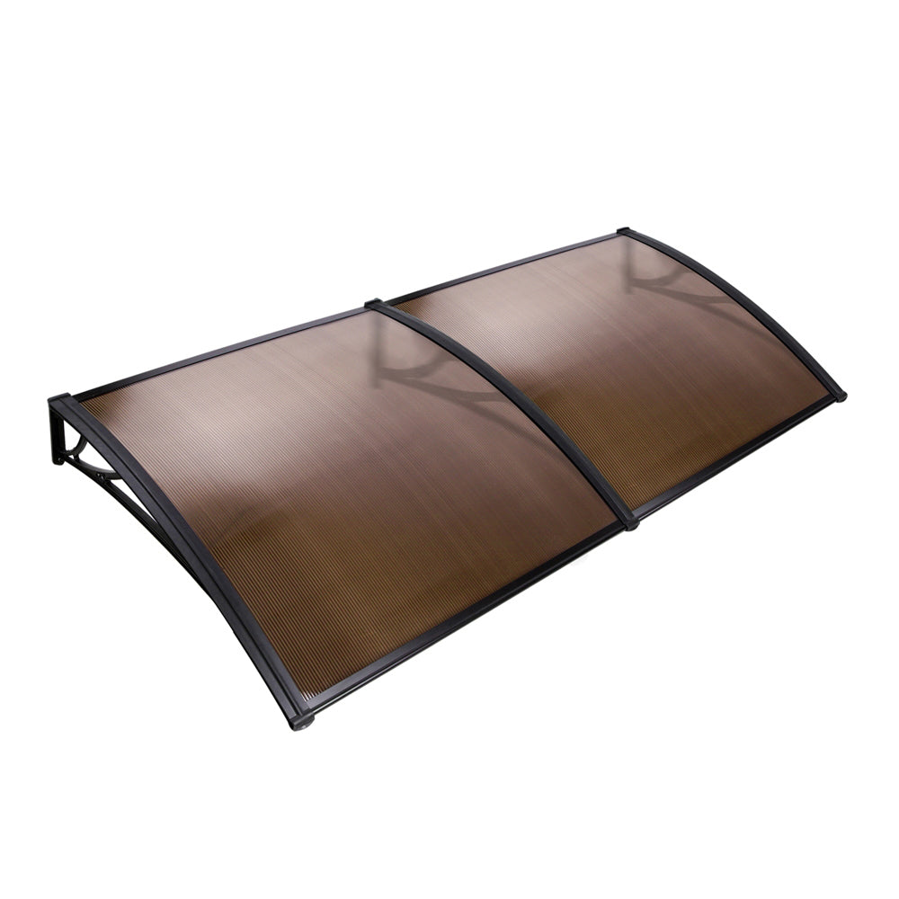 Instahut Window Door Awning Canopy 1mx2m Brown Sheet Black Plastic Frame - SILBERSHELL