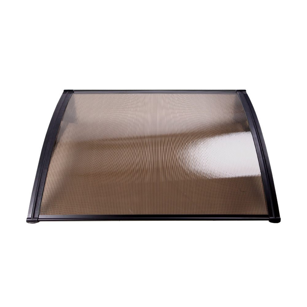 Instahut Window Door Awning Canopy 1mx2m Brown Sheet Black Plastic Frame - SILBERSHELL