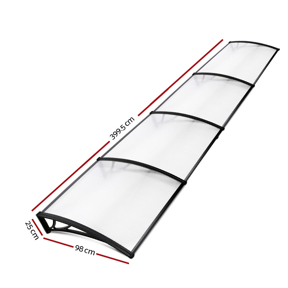 Instahut Window Door Awning Canopy 1mx4m Transparent Sheet Black Plastic Frame - SILBERSHELL