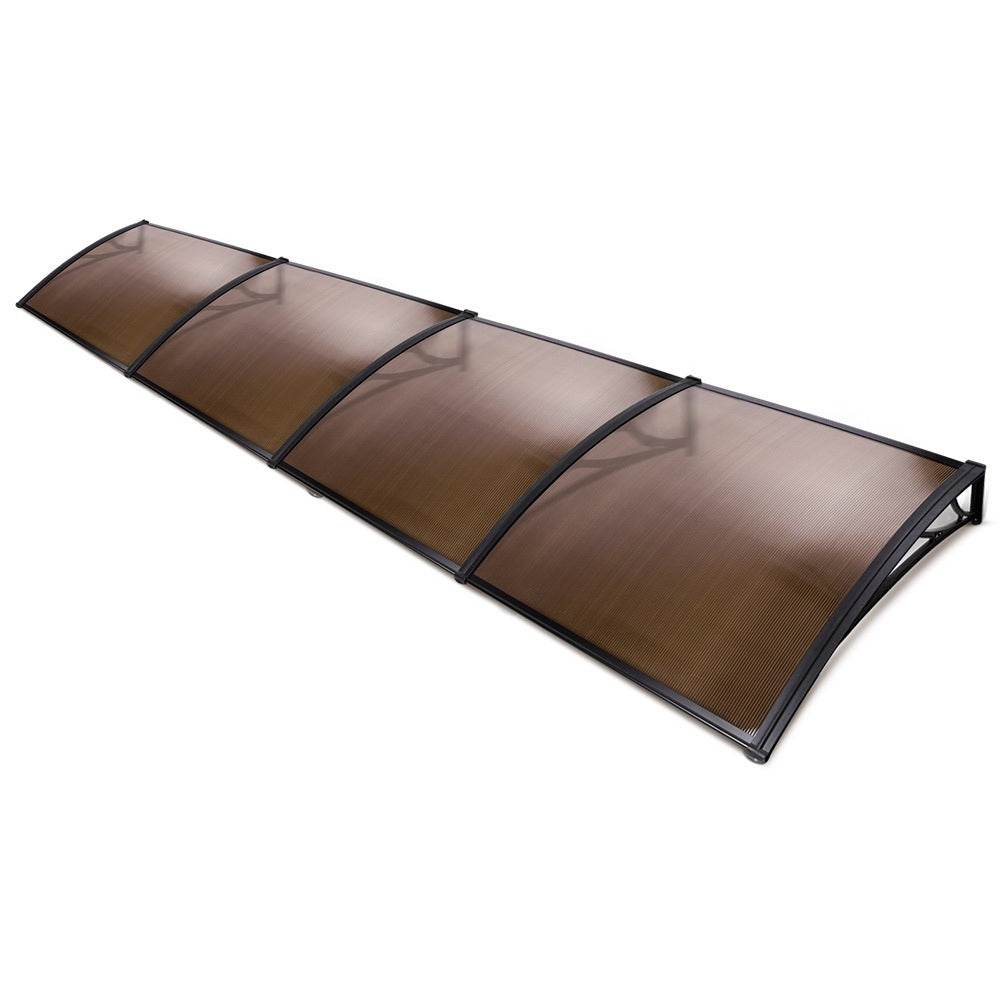 Instahut Window Door Awning Canopy 1mx4m Brown Sheet Black Plastic Frame - SILBERSHELL