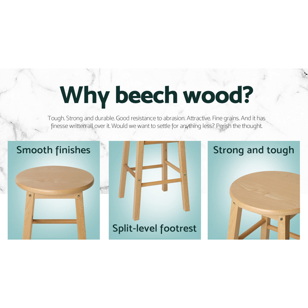 Artiss Set of 2 Beech Wood Backless Bar Stools - Natural - SILBERSHELL