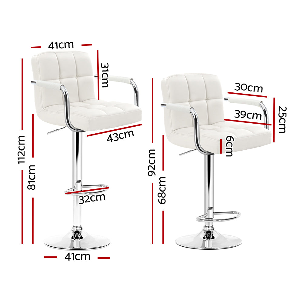 Artiss Set of 2 Bar Stools Gas lift Swivel - Steel and White - SILBERSHELL