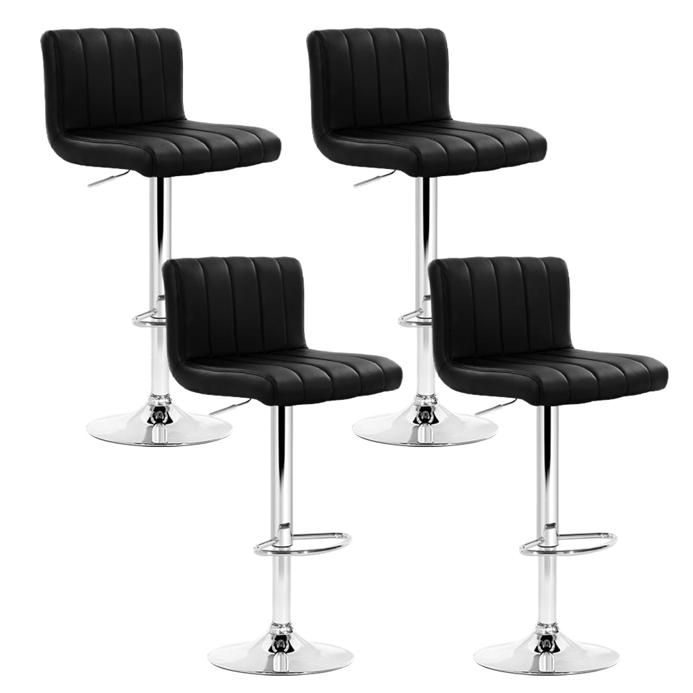 Artiss Set of 4 Line Style PU Leather Bar Stools - Black - SILBERSHELL