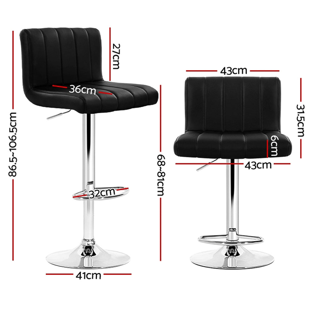 Artiss Set of 4 Line Style PU Leather Bar Stools - Black - SILBERSHELL