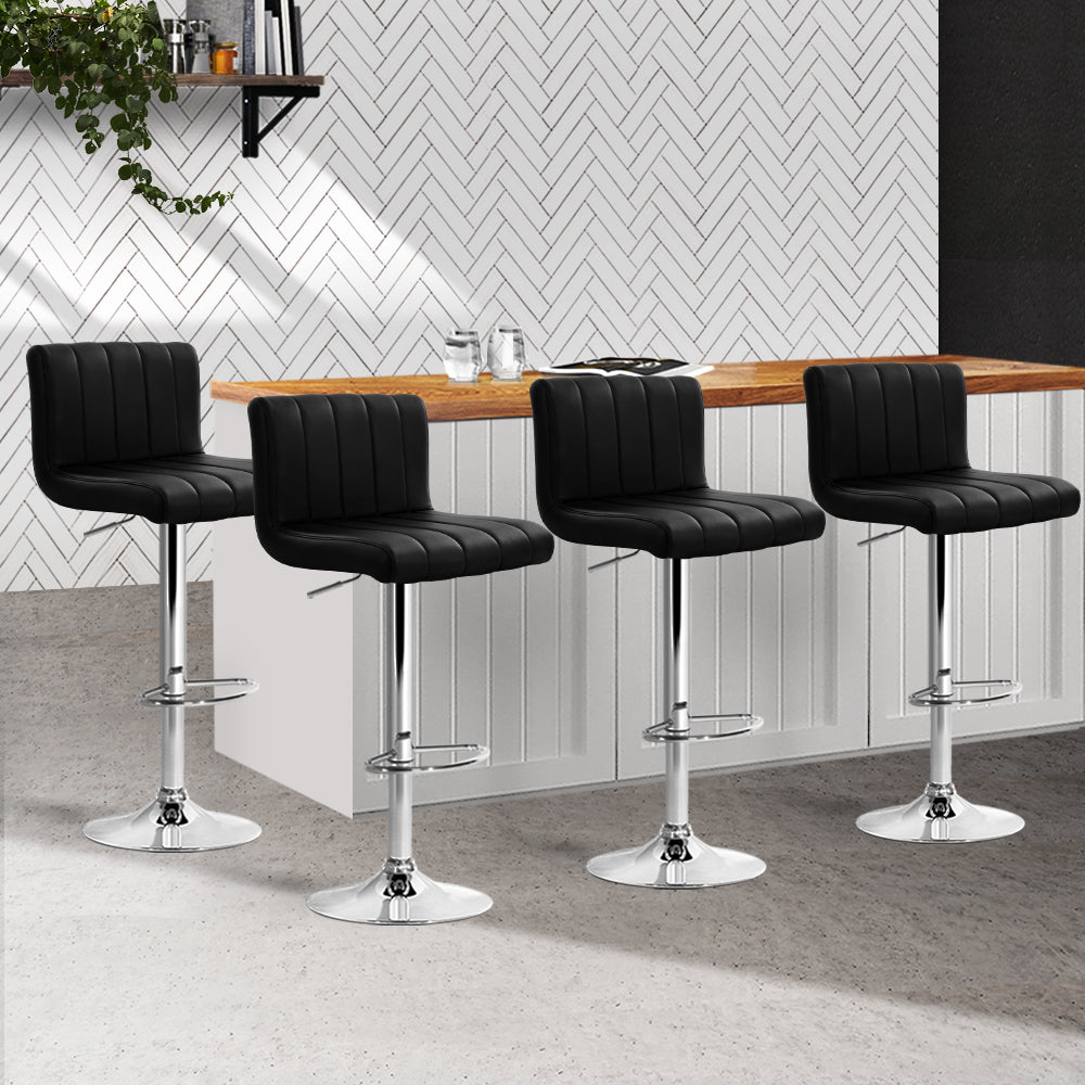 Artiss Set of 4 Line Style PU Leather Bar Stools - Black - SILBERSHELL