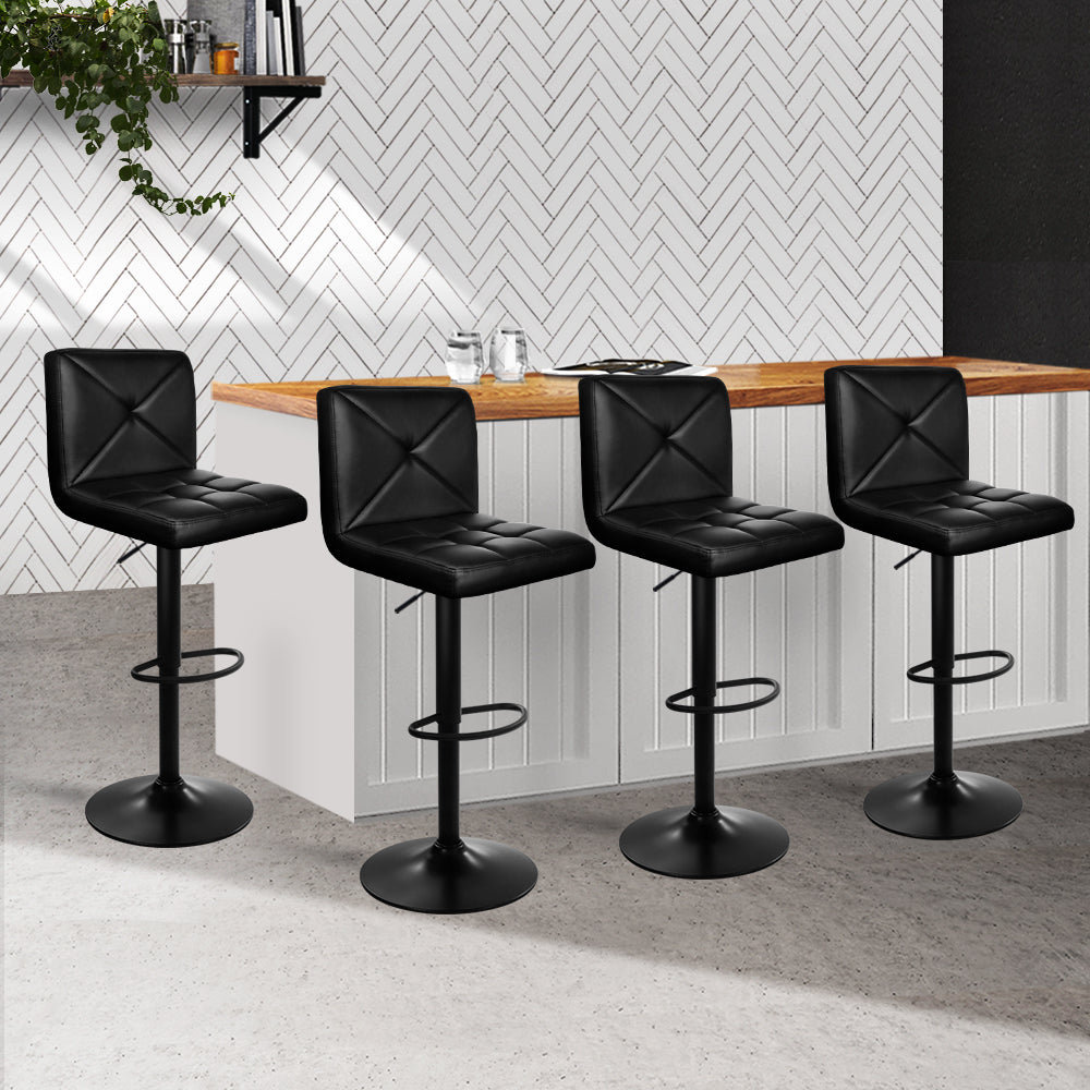 Artiss Set of 4 Bar Stools PU Leather Criss Cross Style - Black - SILBERSHELL